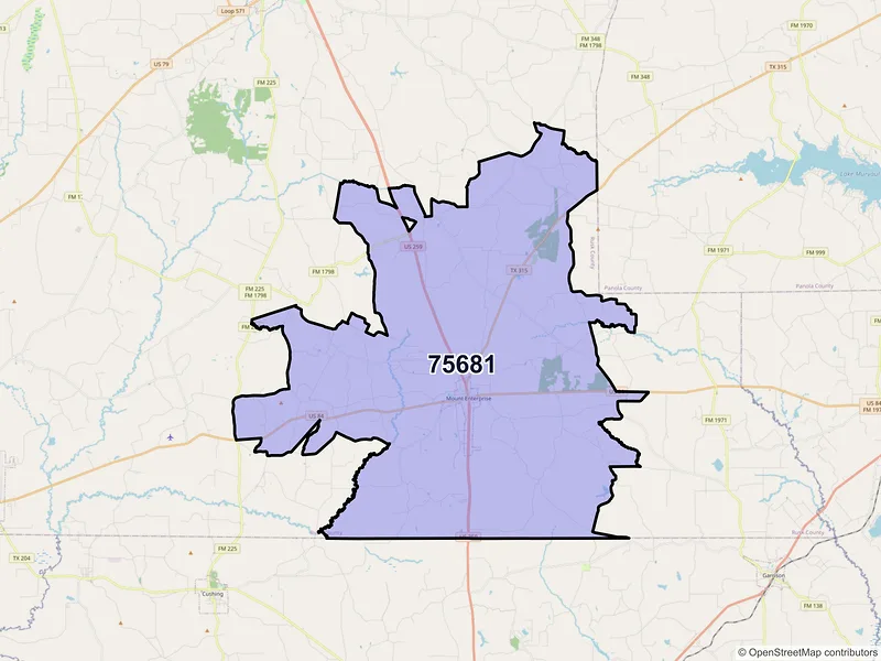 Map of ZIP Code 75681 — Mount Enterprise, TX