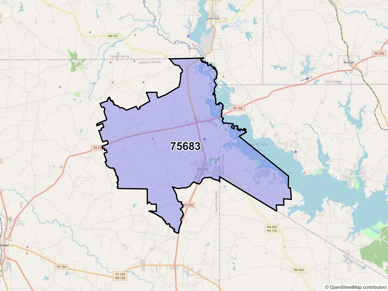 Map of ZIP Code 75683 — Ore City, TX