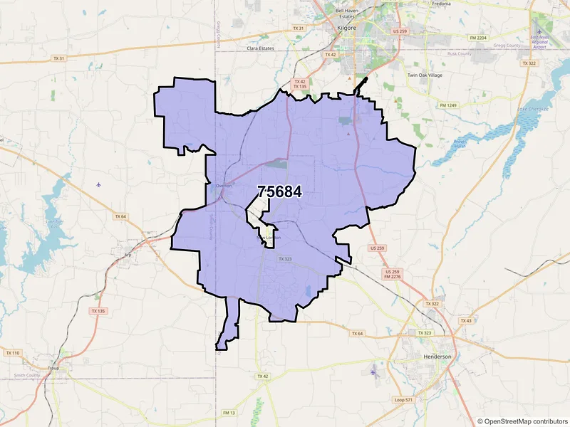 Map of ZIP Code 75684 — Overton, TX