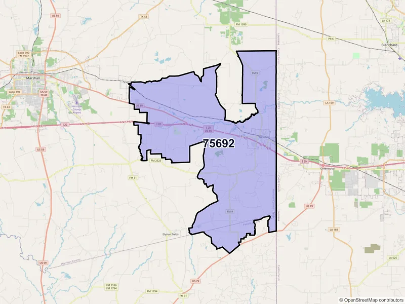 Map of ZIP Code 75692 — Waskom, TX
