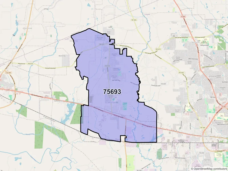 Map of White Oak, Texas and ZIP codes