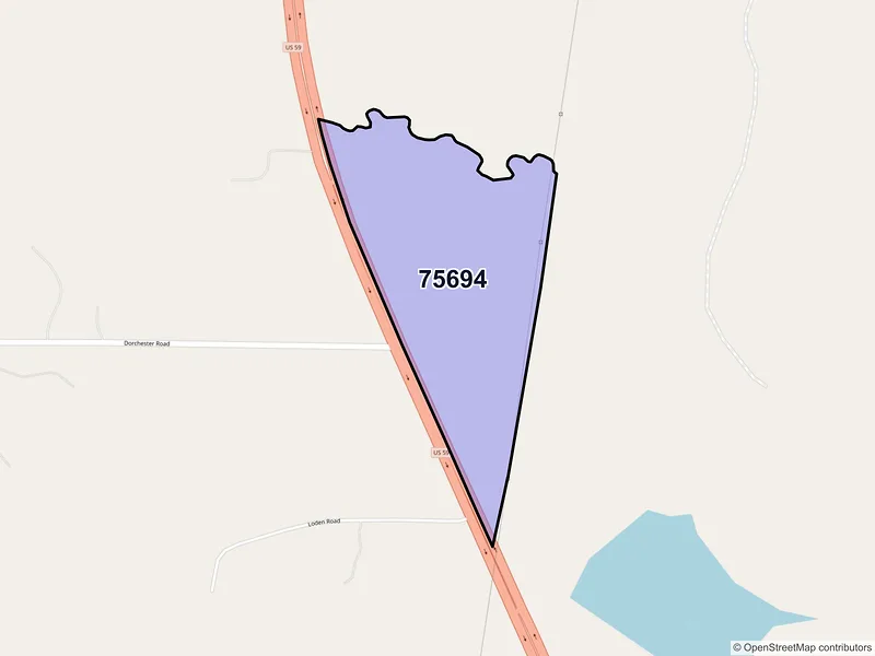 Map of Woodlawn, Texas and ZIP codes