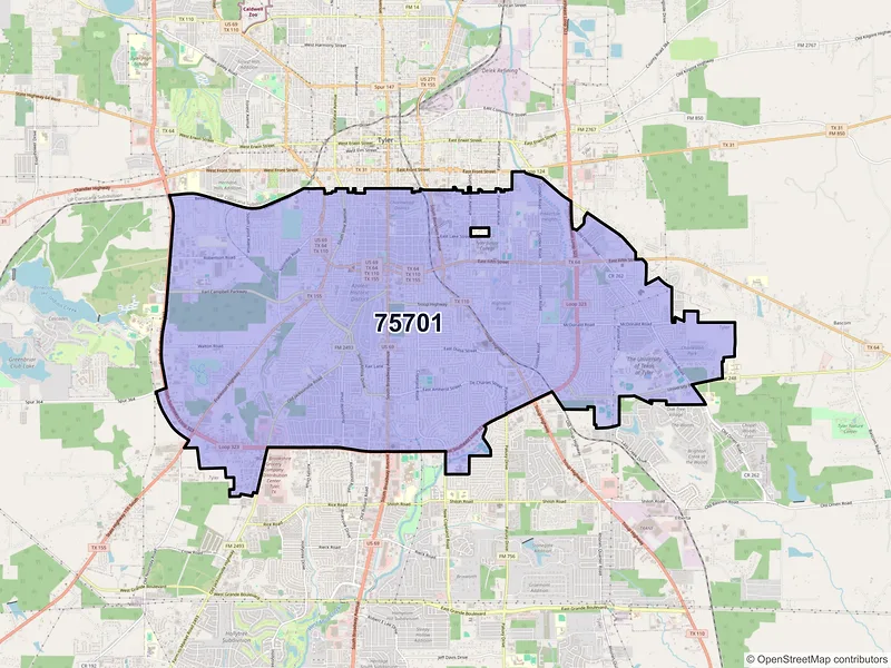 Map of ZIP Code 75701 — Tyler, TX