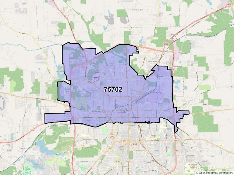Map of ZIP Code 75702 — Tyler, TX
