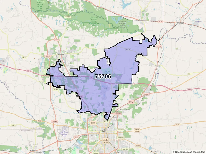 Map of ZIP Code 75706 — Tyler, TX