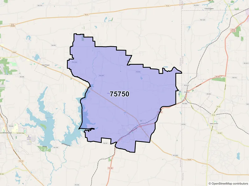 Map of Arp, Texas and ZIP codes