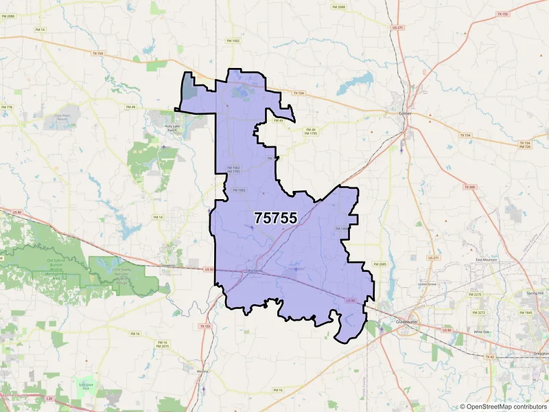 Map of ZIP Code 75755 — Big Sandy, TX
