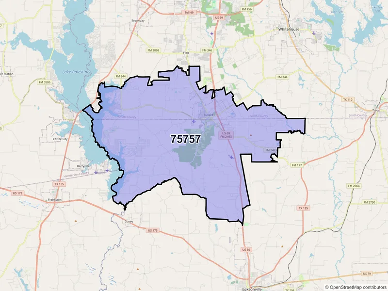 Map of ZIP Code 75757 — Bullard, TX