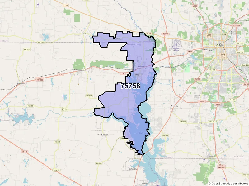 Map of ZIP Code 75758 — Chandler, TX