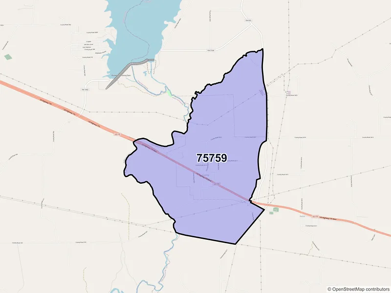 Map of Cuney, Texas and ZIP codes