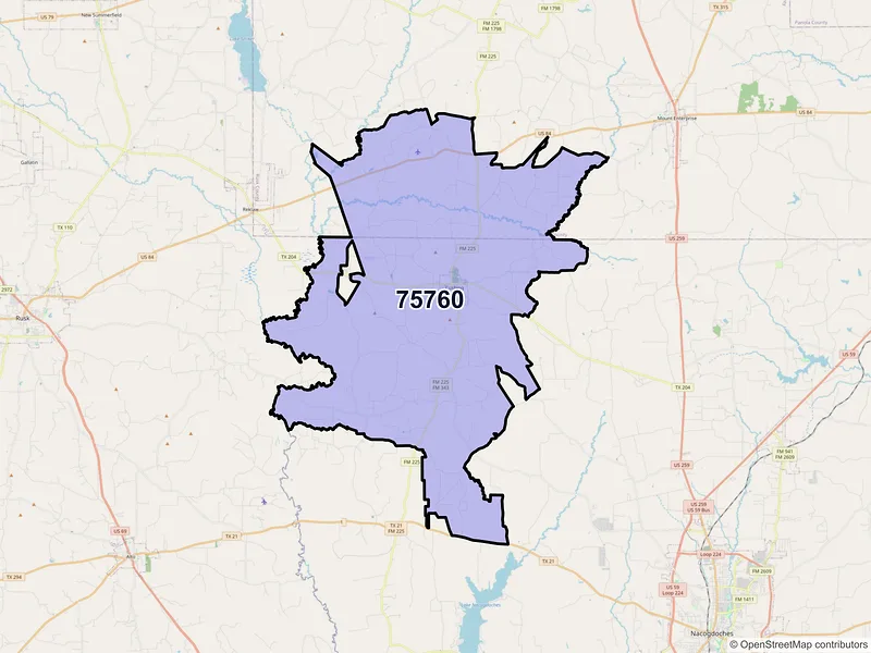 Map of ZIP Code 75760 — Cushing, TX