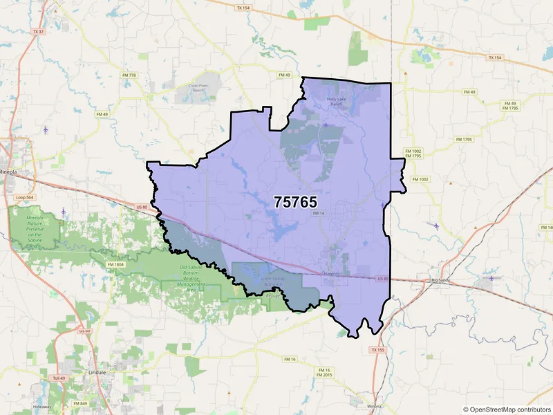 Map of ZIP Code 75765 — Hawkins, TX