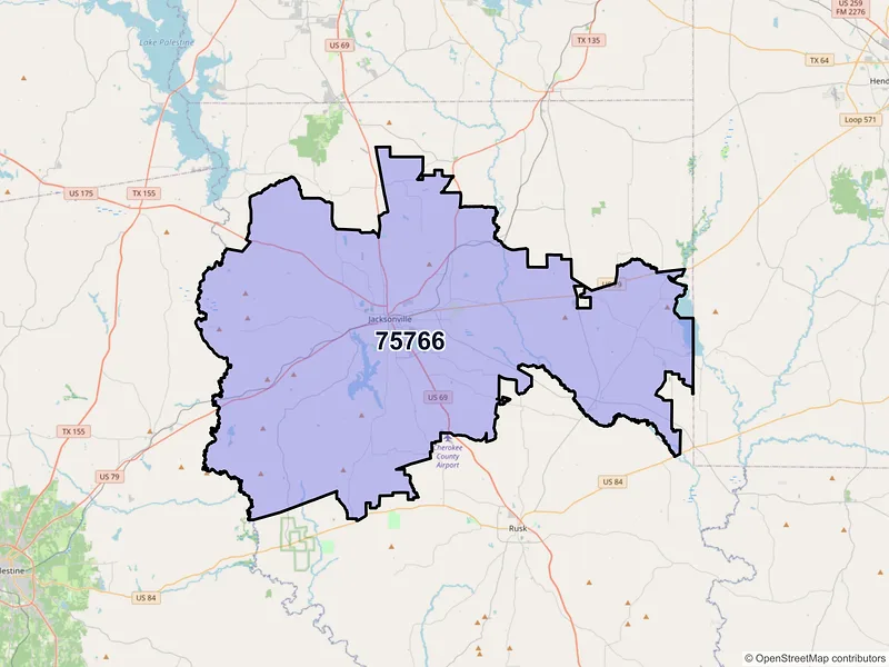 Map of ZIP Code 75766 — Jacksonville, TX