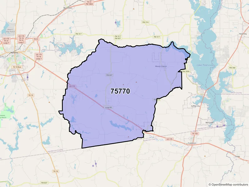 Map of ZIP Code 75770 — Larue, TX