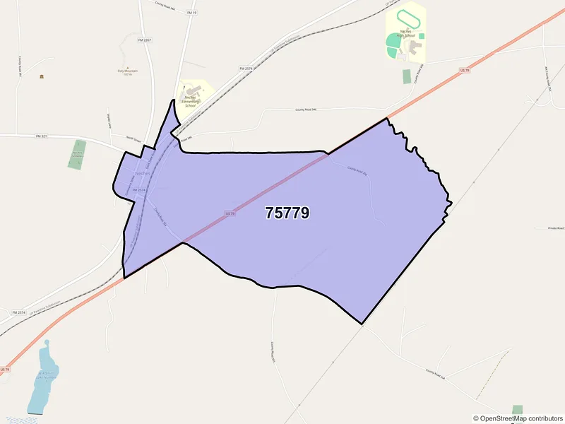 Map of Neches, Texas and ZIP codes