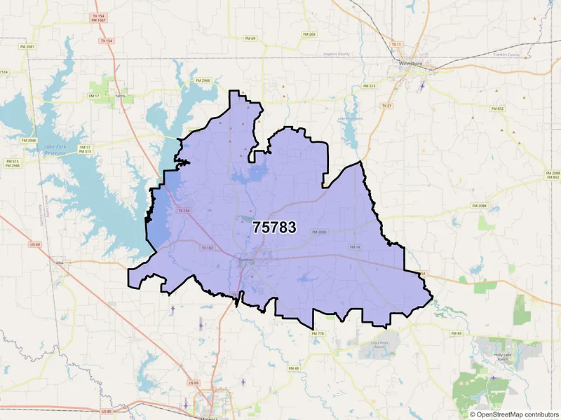 Map of Quitman, Texas and ZIP codes