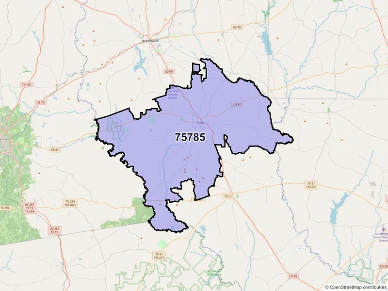 Map of ZIP Code 75785 — Rusk, TX
