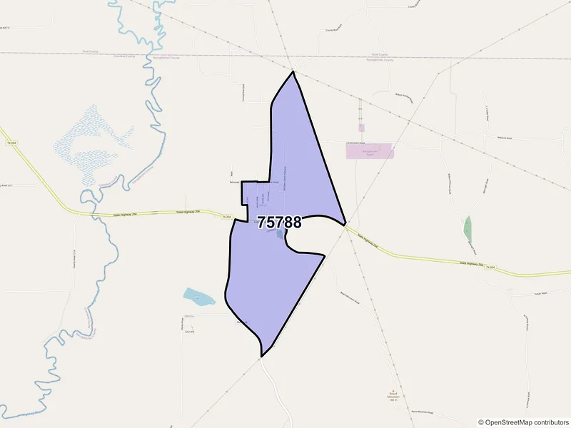 Map of Sacul, Texas and ZIP codes