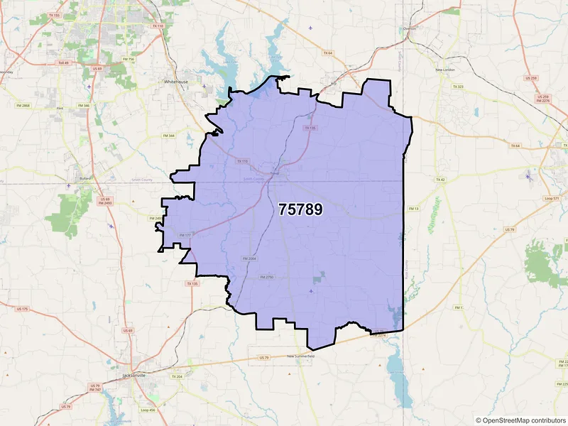 Map of Troup, Texas and ZIP codes