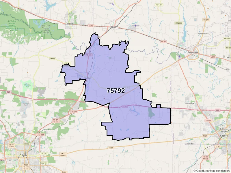 Map of ZIP Code 75792 — Winona, TX