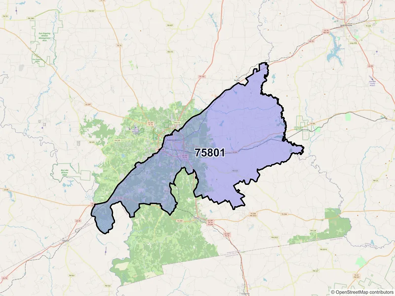 Map of ZIP Code 75801 — Palestine, TX