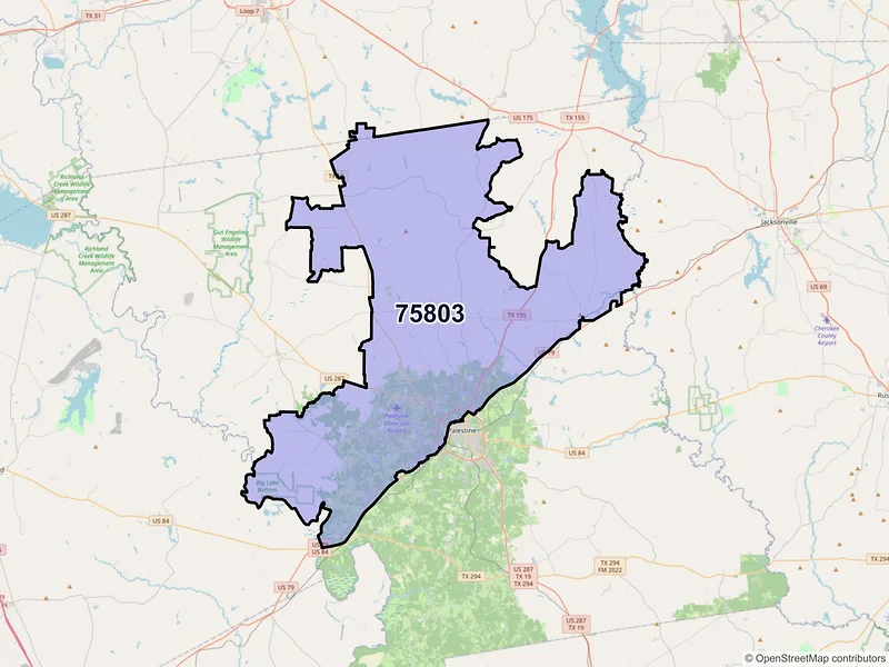Map of ZIP Code 75803 — Palestine, TX