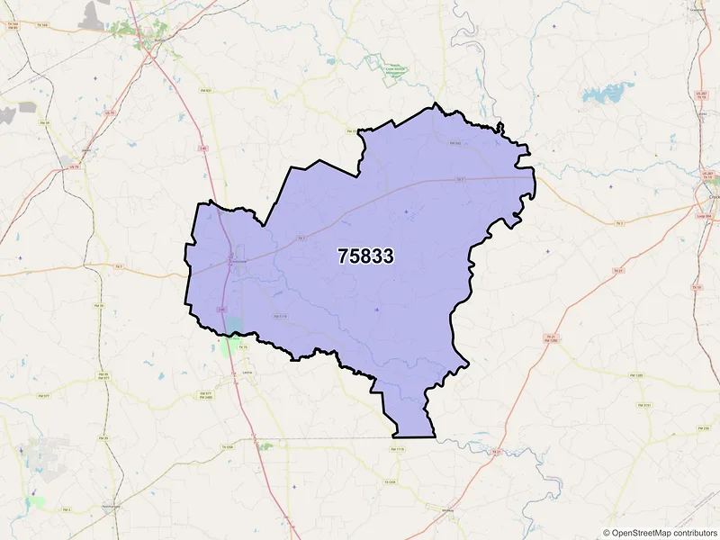 Map of ZIP Code 75833 — Centerville, TX