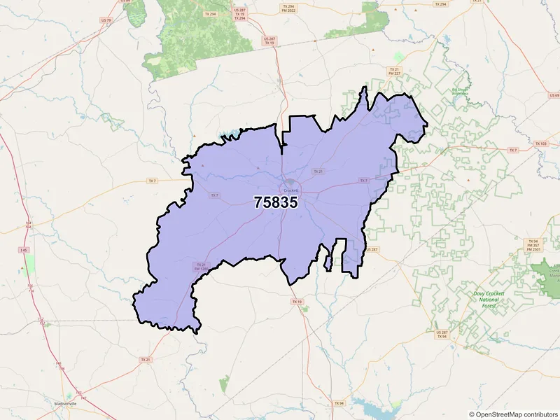 Map of ZIP Code 75835 — Crockett, TX