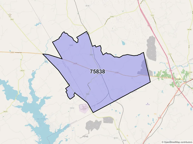 Map of ZIP Code 75838 — Donie, TX