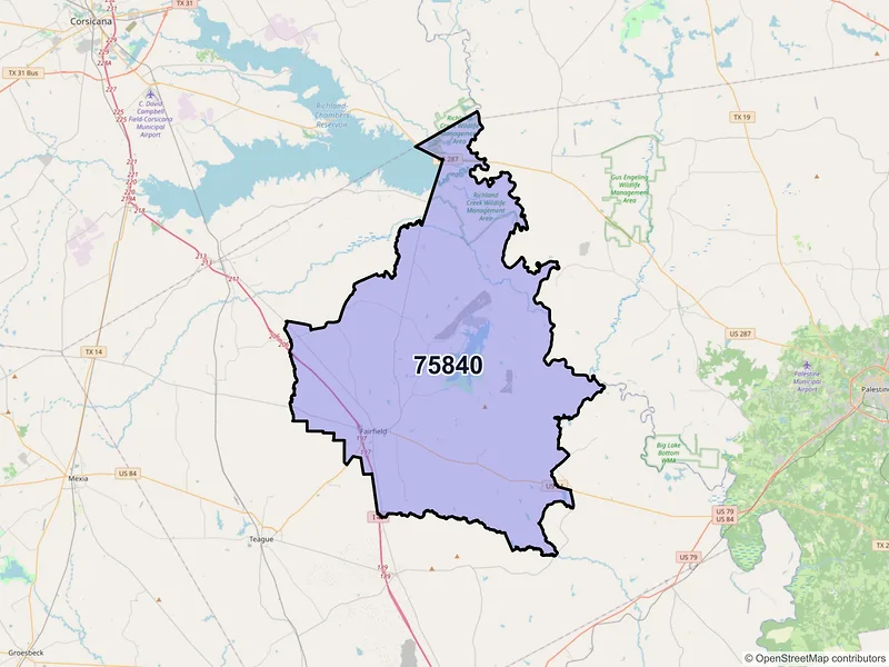 Map of ZIP Code 75840 — Fairfield, TX