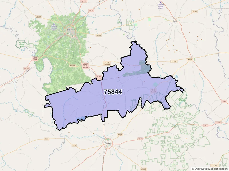 Map of ZIP Code 75844 — Grapeland, TX