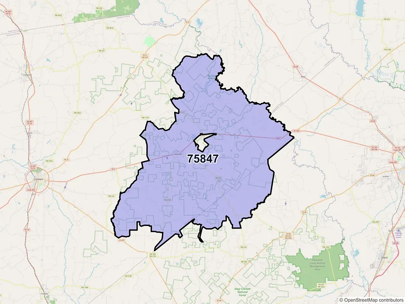 Map of Kennard, Texas and ZIP codes