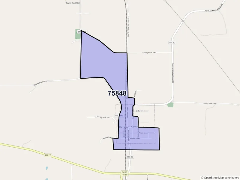 Map of Kirvin, Texas and ZIP codes