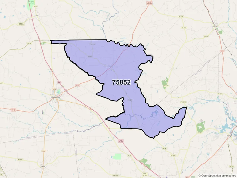 Map of ZIP Code 75852 — Midway, TX
