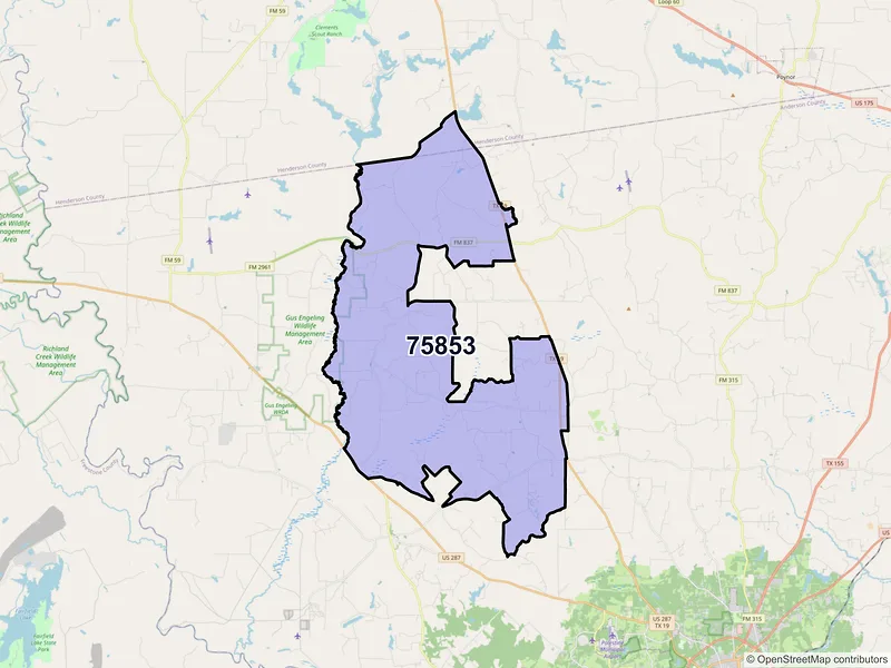 Map of ZIP Code 75853 — Montalba, TX