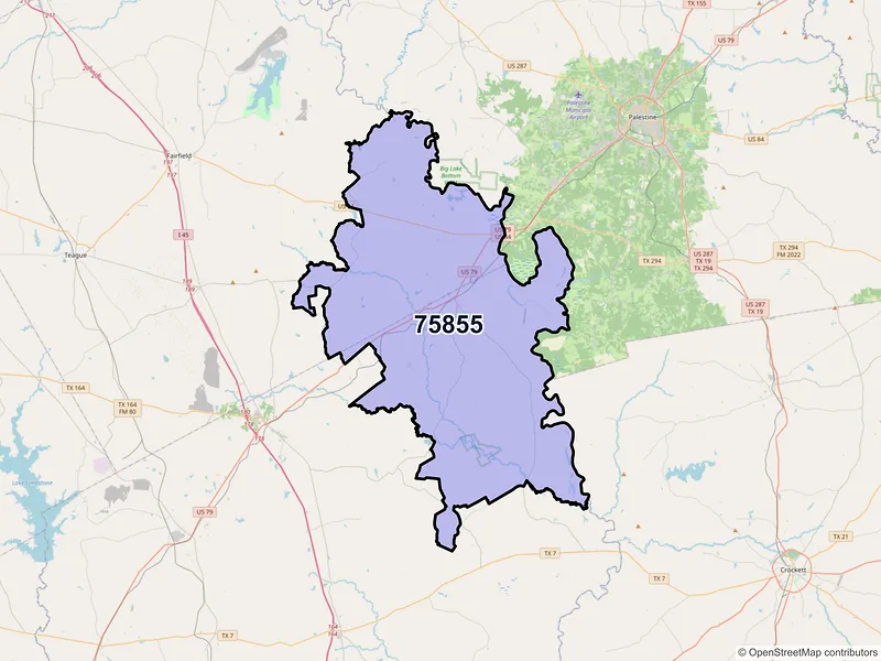 Map of ZIP Code 75855 — Oakwood, TX