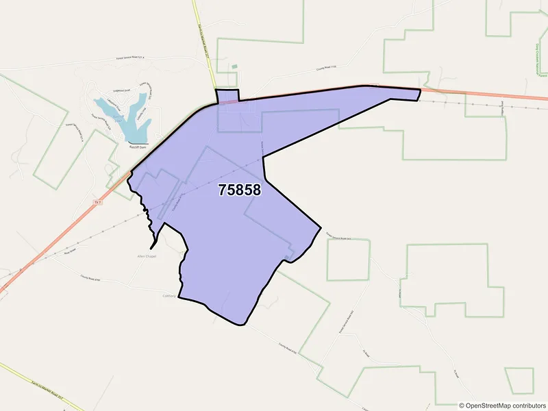 Map of Ratcliff, Texas and ZIP codes