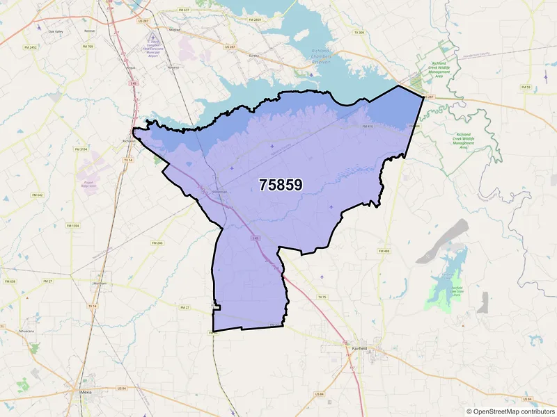 Map of Streetman, Texas and ZIP codes