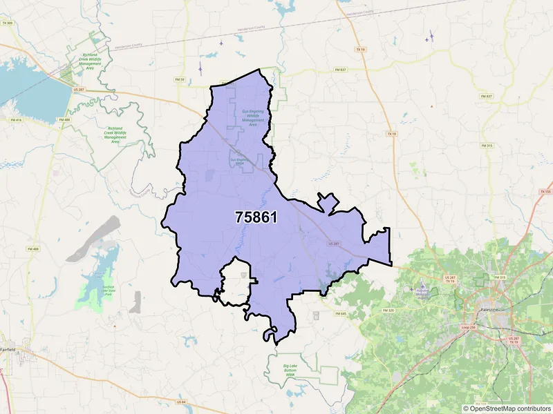 Map of ZIP Code 75861 — Tennessee Colony, TX