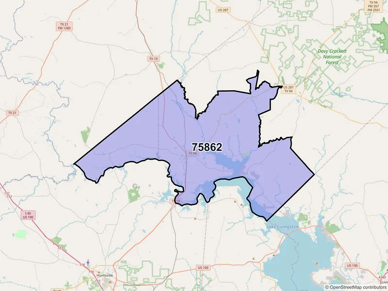 Map of ZIP Code 75862 — Trinity, TX
