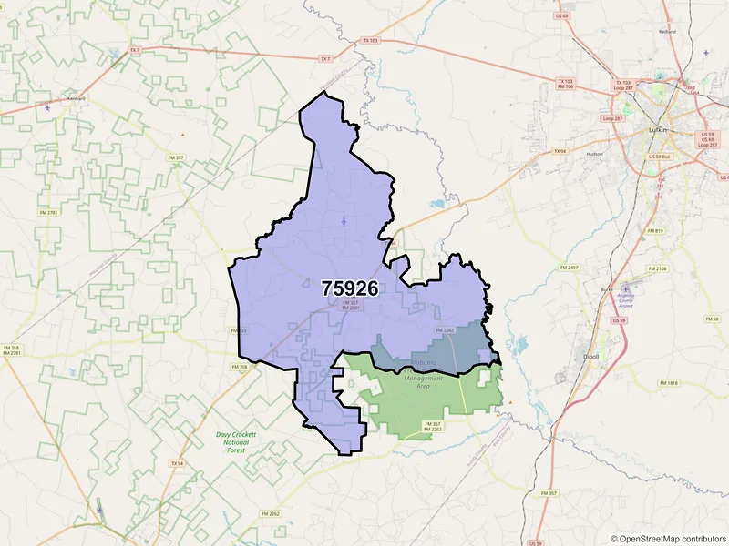 Map of ZIP Code 75926 — Apple Springs, TX