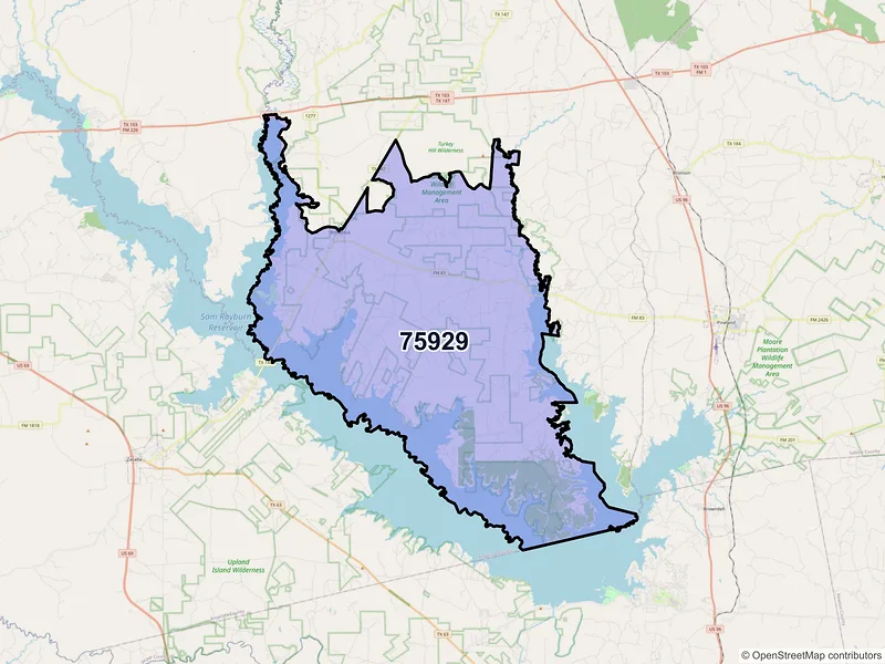 Map of ZIP Code 75929 — Broaddus, TX