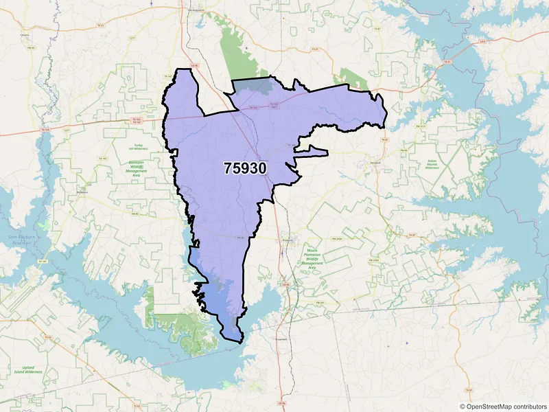 Map of ZIP Code 75930 — Bronson, TX