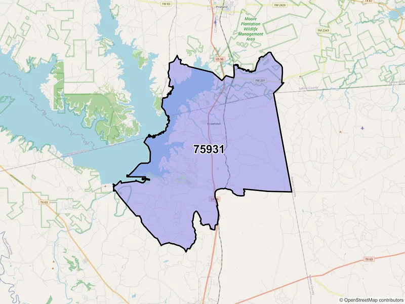 Map of ZIP Code 75931 — Brookeland, TX