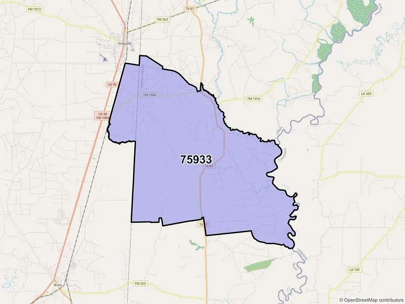 Map of ZIP Code 75933 — Call, TX