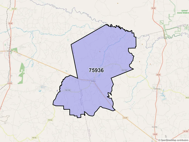Map of ZIP Code 75936 — Chester, TX