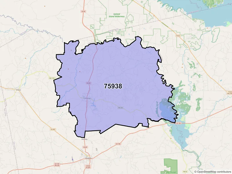 Map of ZIP Code 75938 — Colmesneil, TX