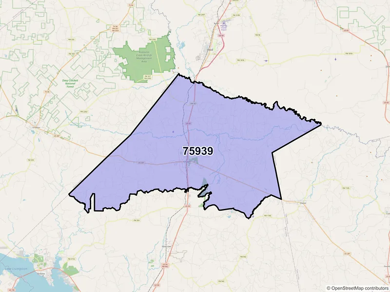 Map of ZIP Code 75939 — Corrigan, TX