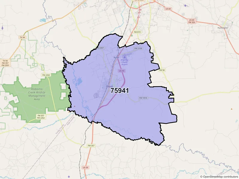 Map of ZIP Code 75941 — Diboll, TX