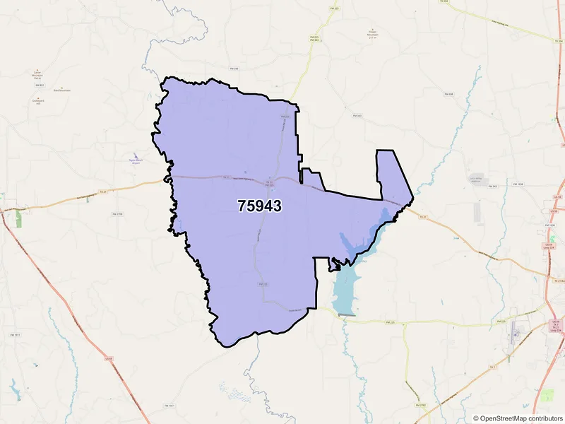 Map of ZIP Code 75943 — Douglass, TX